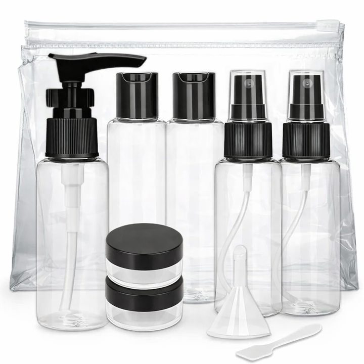 Set recipiente de calatorie 9 in 1, Zola, din plastic, organziare produse, transparent/negru