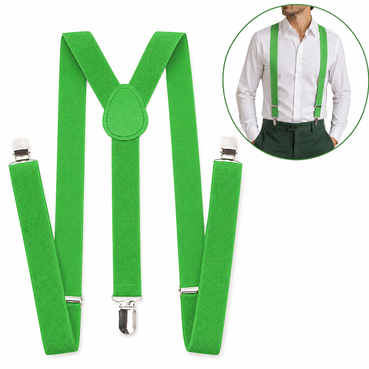 Bretele in Y pentru pantaloni, Zola, unisex, 3 catarame metalice, reglabile 58–100 cm, late 2.5 cm, verde