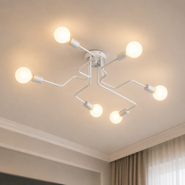 Lustra cu 6 brate metalice, Zola®, montare tavan, 230V, 60W, E27, alba