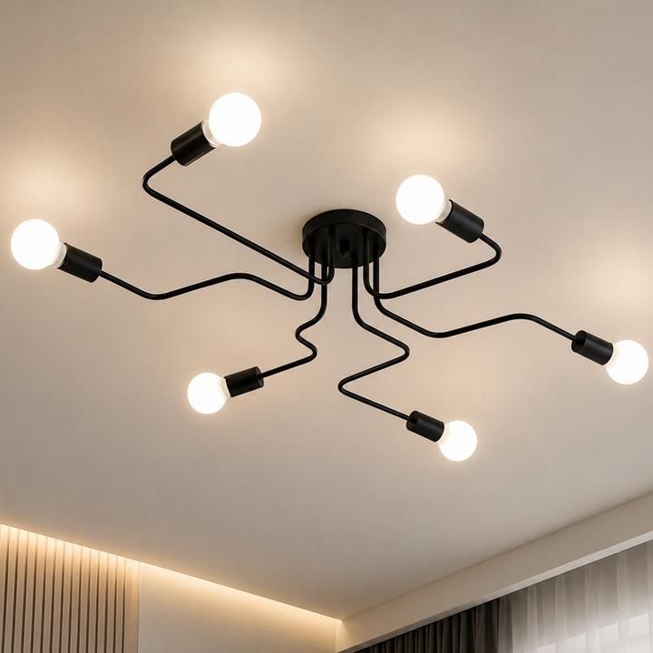 Lustra cu 6 brate metalice, Zola®, montare tavan,  230V, 60W, E27, neagra