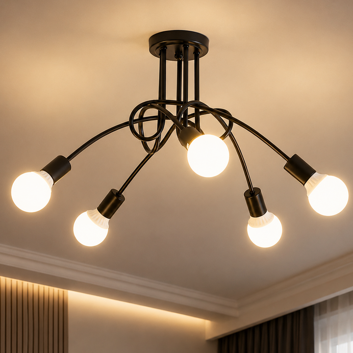Lustra suspendata cu 5 brate, Zola,  multiple ramificatii, soclu bec E27, 60W, 230V, montare pe tavan, aluminiu, 65 x 34 cm