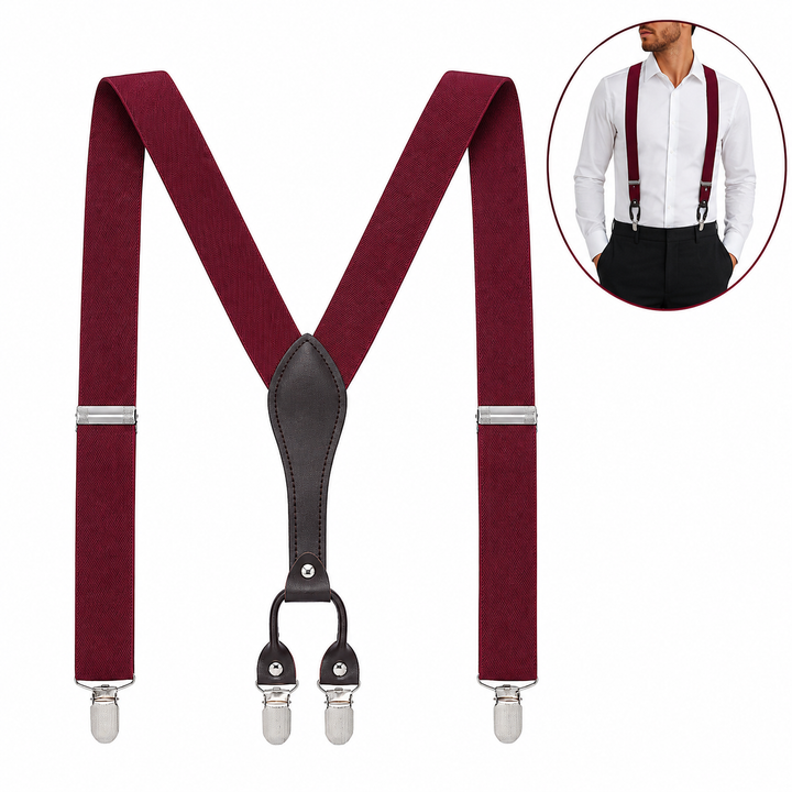 Bretele pentru pantaloni, Zola, unisex, 4 catarame metalice, reglabile 70–110 cm, late 3.5 cm, marime universala, visinii