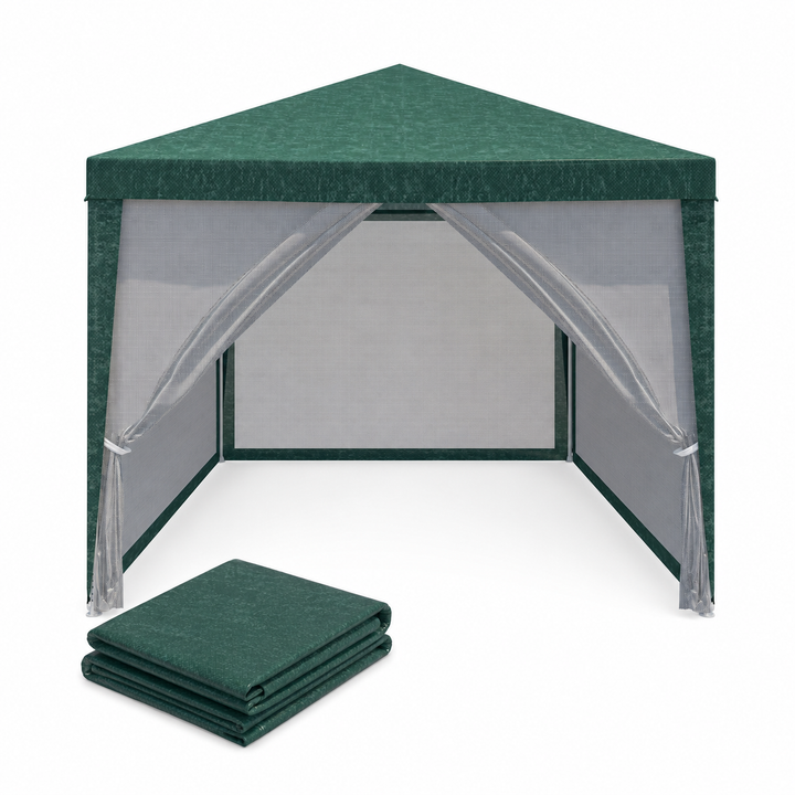 Prelata de schimb pentru pavilion gradina 3 x 3 m, Zola, acoperis si 4 pereti plasa tantari, prindere velcro, polietilena 100 g/m², verde