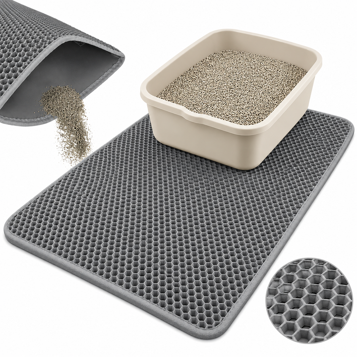 Covoras litiera pisici, Zola, XXL, dublu tip fagure, antiderapant, impermeabil, 75 x 55 cm, gri
