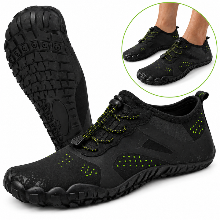 Pantofi de apa antiderapanti, Zola, marimea 42, talpa 5 mm, snur ajustare, uscare rapida, flexibili, pentru plaja si inot, negru/verde