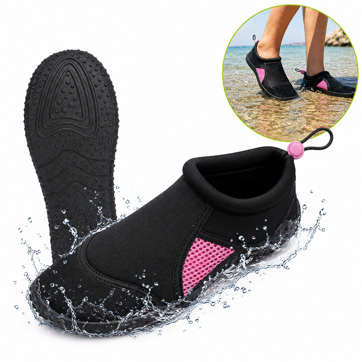 Pantofi de apa antiderapanti, Zola, marimea 36, talpa 5 mm, snur ajustare, uscare rapida, flexibili, pentru plaja si inot,negru/roz