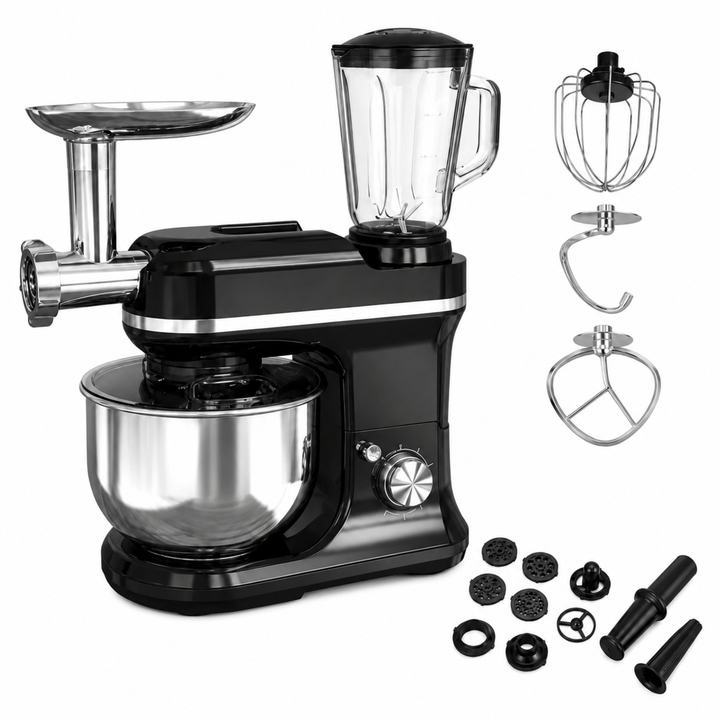 Mixer planetar 3 in 1, Zola, bol inox 5 L, 3000 W, blender si masina tocat carne, negru