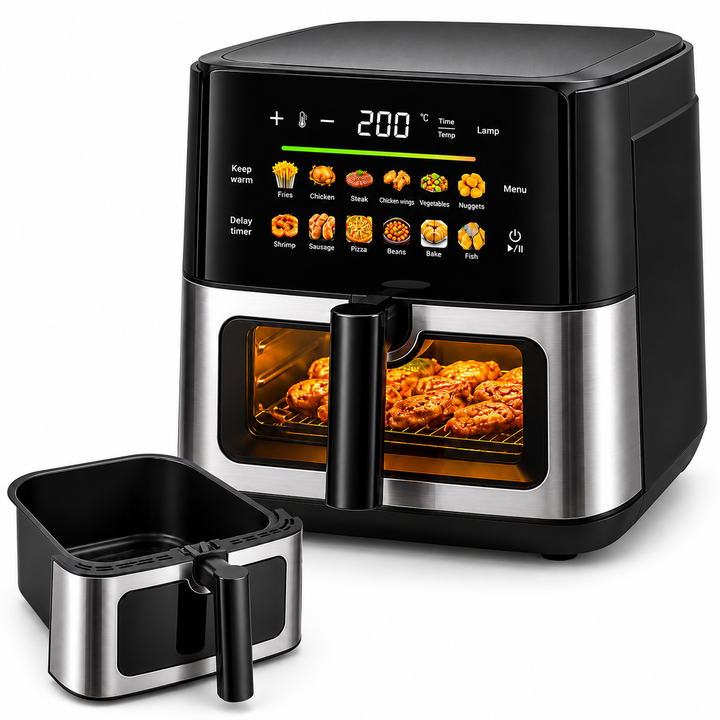 Friteuza Air Fryer cu aer cald, Zola, 8L, 1700W, 12 programe, control touch, afisaj LCD, fereastra vizualizare, iluminare interioara