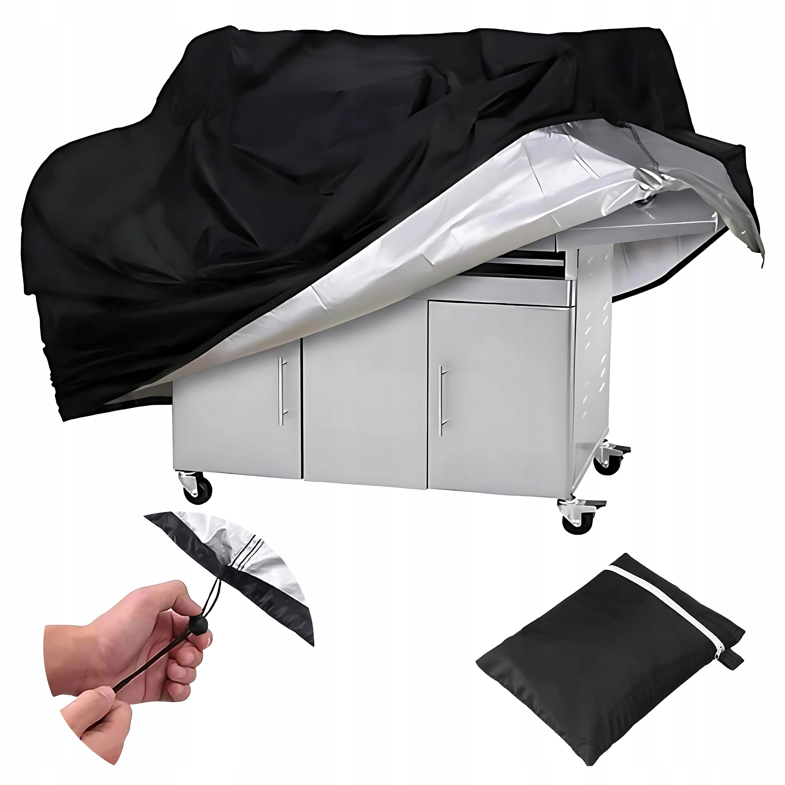 Husa pentru gratar, Zola, neagra, impermeabila, rezistent la ultraviolete, snur de fixare, Material Oxford 210D, 95 x 100 x 65 cm