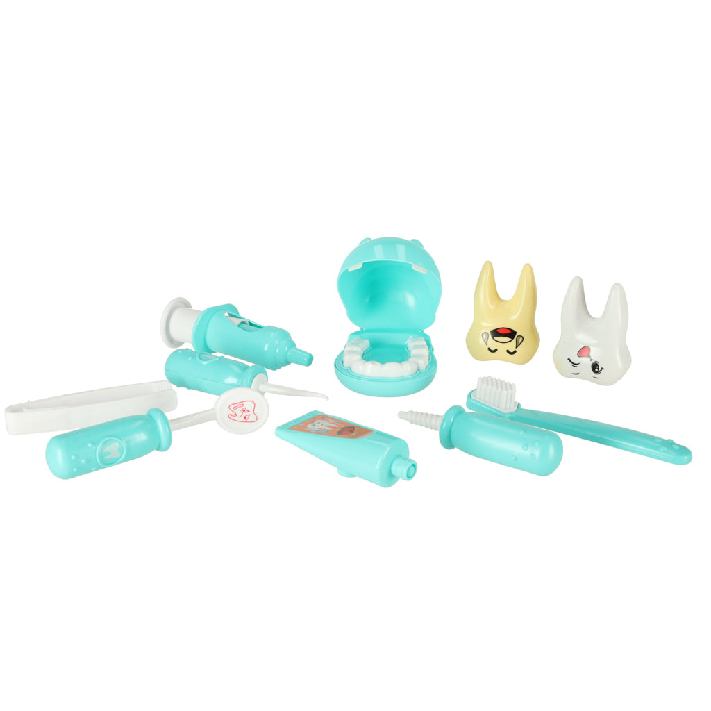 Set de joaca, Zola®, hipopotam la dentist, albastru, din plastic, 12 piese, 9.5 cm x 6.5 cm x 5 cm