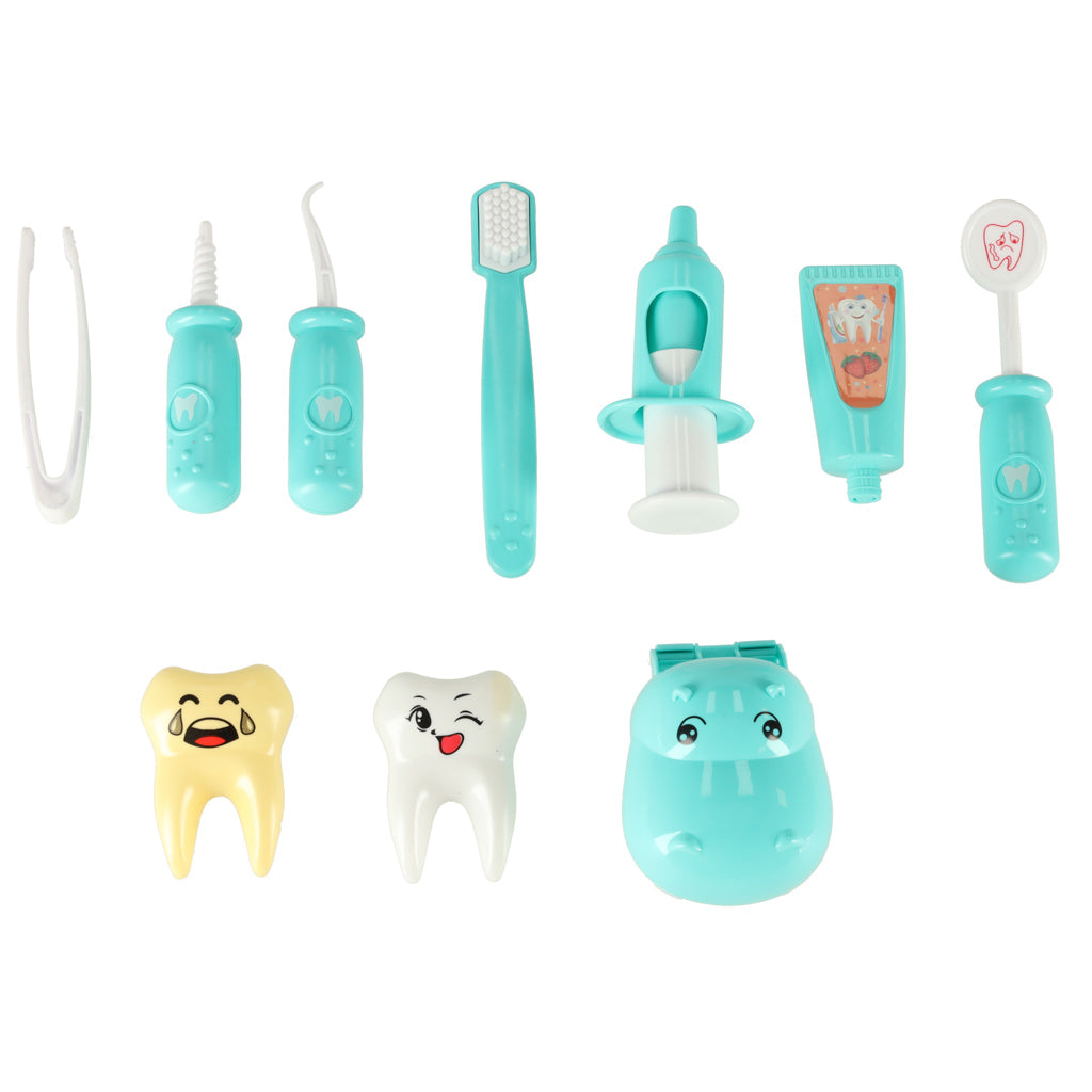 Set de joaca, Zola®, hipopotam la dentist, albastru, din plastic, 12 piese, 9.5 cm x 6.5 cm x 5 cm