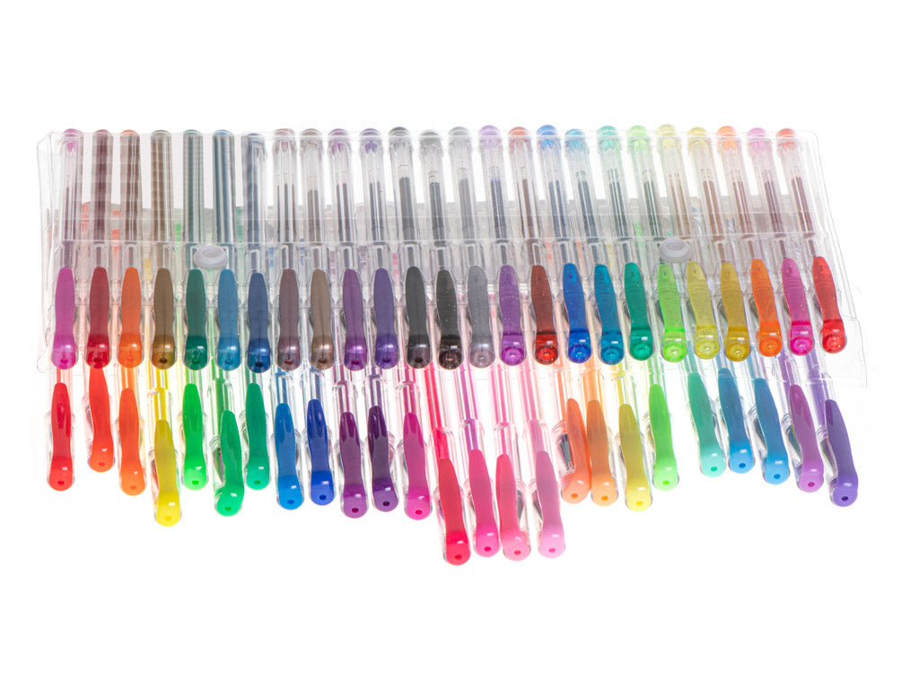 Set 50 de pixuri colorate, Zola®, cu gel,  sclipici, metalice, pastelate si fluorescente