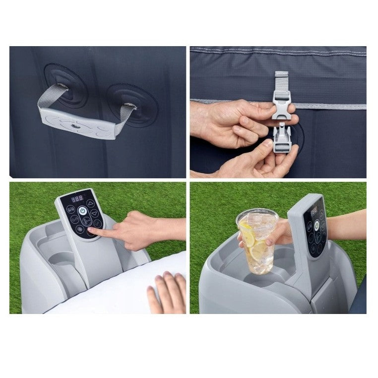 Jacuzzi gonflabil Spa, cu hidromasaj, Bestway 6001C Lay-Z-Spa Miami, sistem de comanda cu display digital, exterior / interior, 4 persoane, albastru inchis, 180 x 66 cm