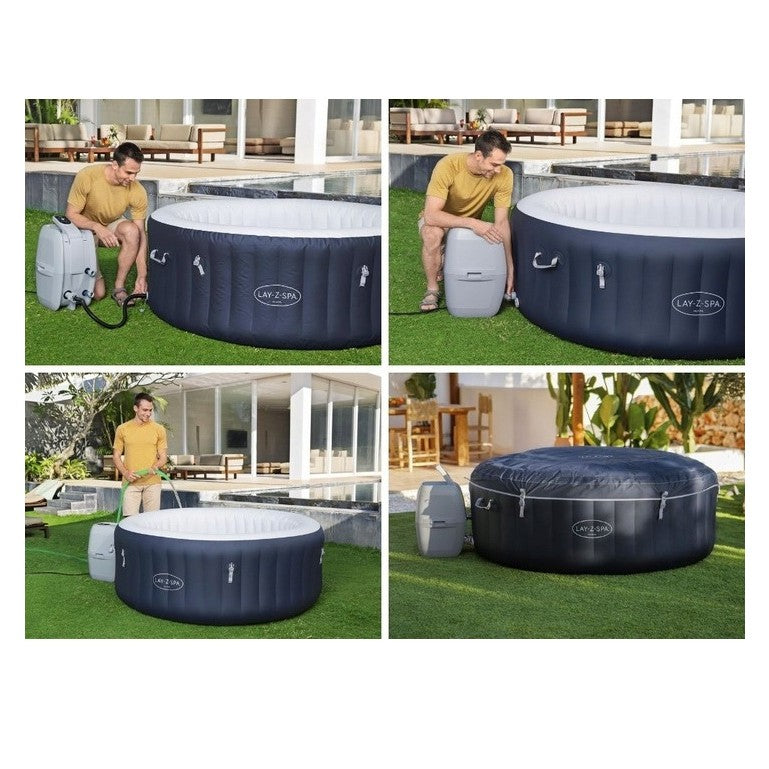 Jacuzzi gonflabil Spa, cu hidromasaj, Bestway 6001C Lay-Z-Spa Miami, sistem de comanda cu display digital, exterior / interior, 4 persoane, albastru inchis, 180 x 66 cm