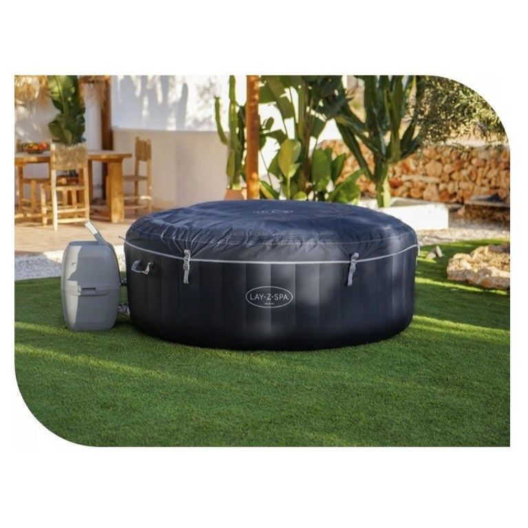 Jacuzzi gonflabil Spa, cu hidromasaj, Bestway 6001C Lay-Z-Spa Miami, sistem de comanda cu display digital, exterior / interior, 4 persoane, albastru inchis, 180 x 66 cm