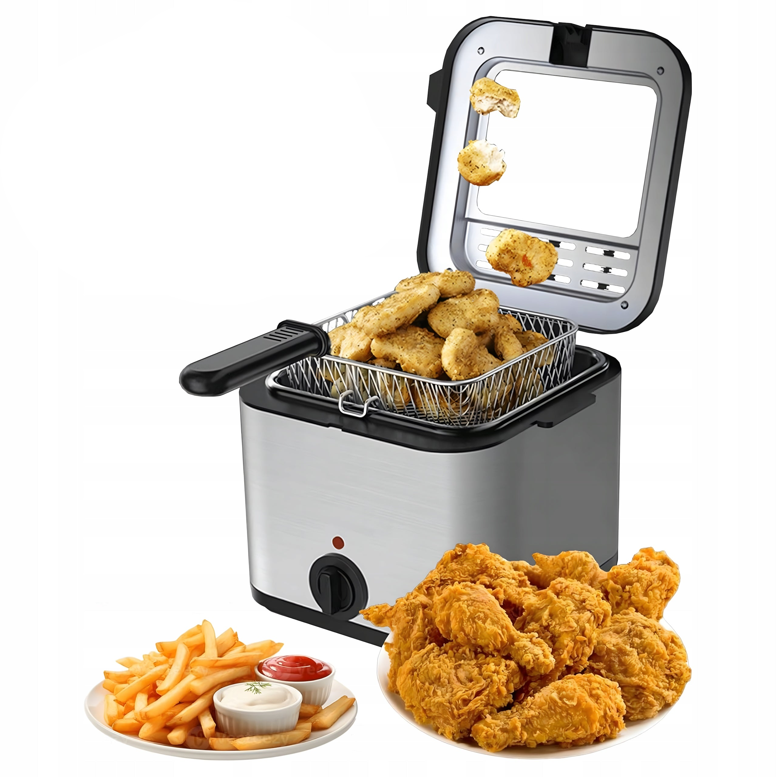 Friteuza electrica cu ulei, Zola, capacitate 2.5 L, 1000 W, temperatura reglabila 80-190°C, picioare antiderapante, otel, 23 x 21 x 19 cm