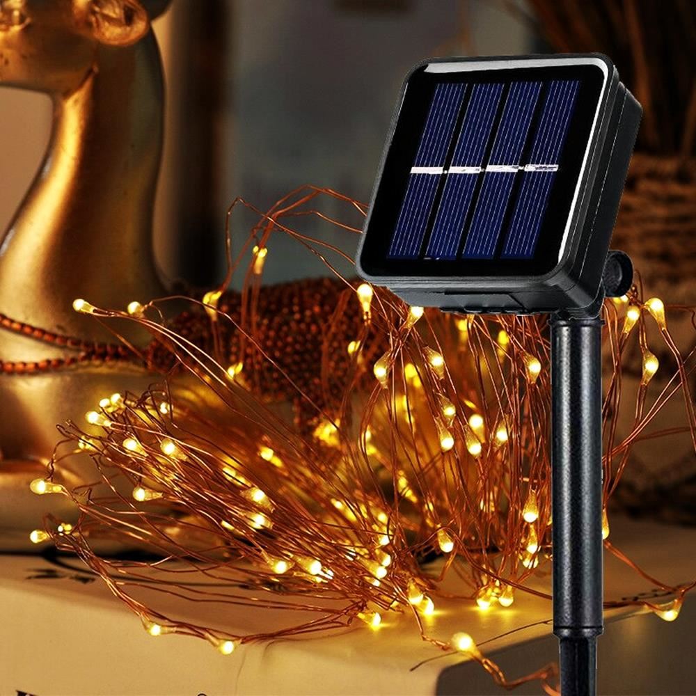 Instalatie de Craciun solara, Zola®, 200 mini leduri, 8 programe, lumina calda, lungime totala 20 m, impermeabila