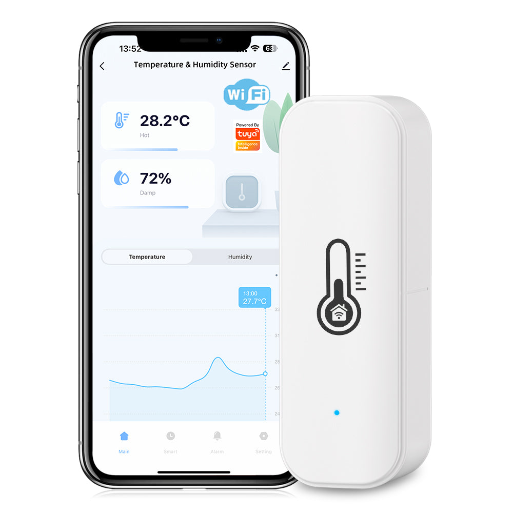 Senzor smart de temperatura si umiditate, Zola, wireless, control la distanta, compatibil cu aplicațiile mobile TUYA si Smart Life, alimentare baterii, 7 x 2  2.5 cm, alb