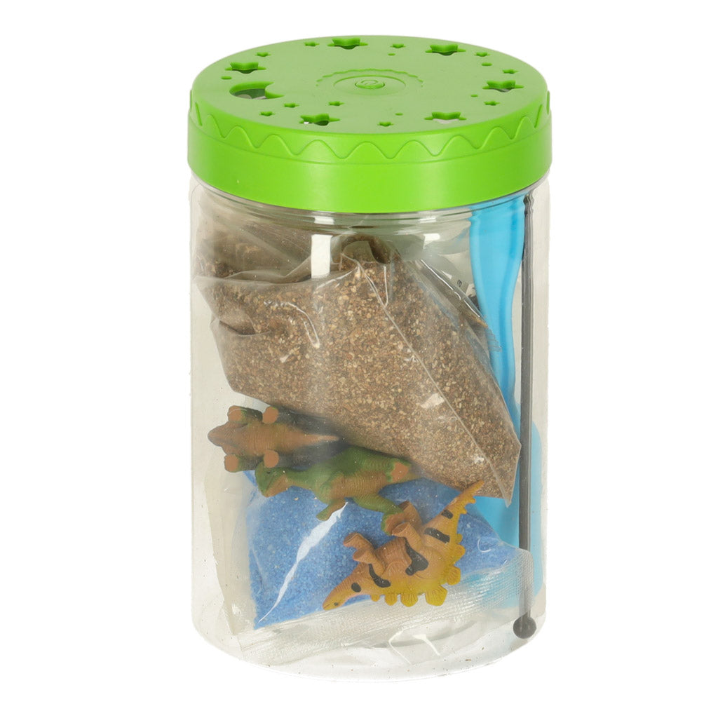 Kit de terariu cu lumini LED pentru copii, Zola, 3 dinozauri, accesorii incluse, 10 x 10 x 16 cm