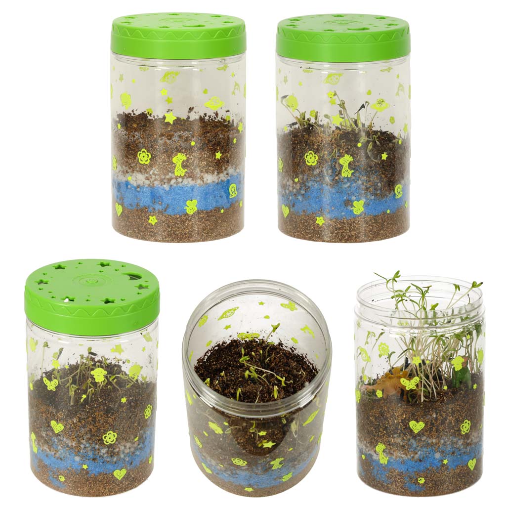 Kit de terariu cu lumini LED pentru copii, Zola, 3 dinozauri, accesorii incluse, 10 x 10 x 16 cm