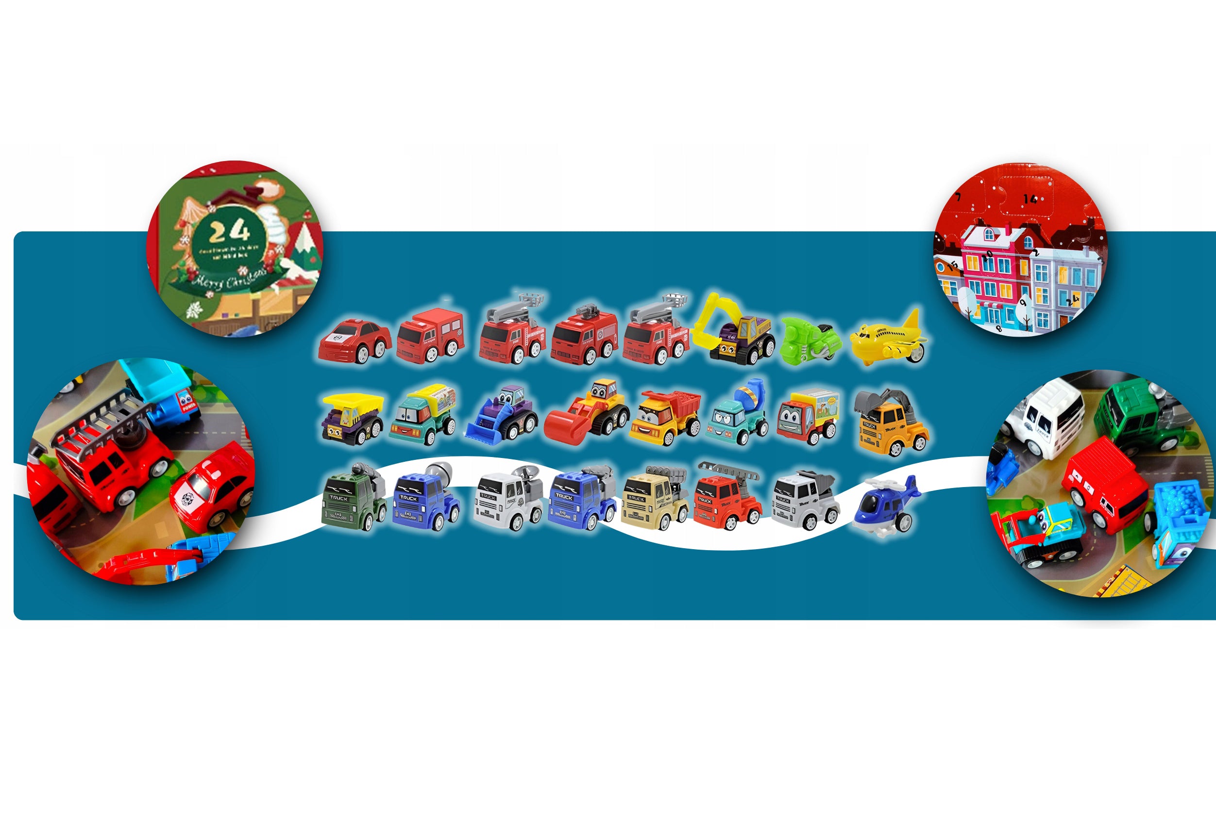 Calendar Advent pentru copii cu 24 masinute, Zola, cutie transformabila in pista de joaca, masinute 3.5-5.5 cm, multicolore