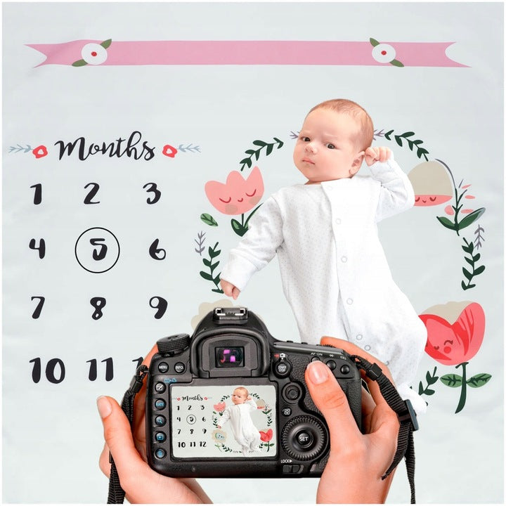 Patura pentru bebelusi, Zola®, cu fundal pentru poze, cu flori, material moale, 103x103 cm