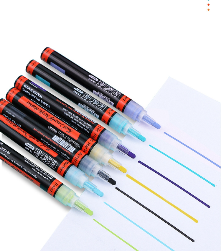 Set 12 de markere cu vopsea acrilica, Zola, varf 2 mm, rezistente la apa,  pentru pictura pe hartie, panza, piatra, sticla, lemn, textile si ceramica, uscare rapida, multicolore