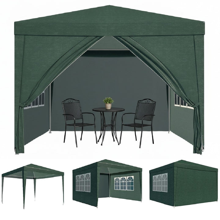 Pavilion gradina cu pereti detasabili, Zola, 3 x 3 x 2.5 m, 2 ferestre, usa, prindere velcro, cadru otel, polietilena 110 g/m², verde