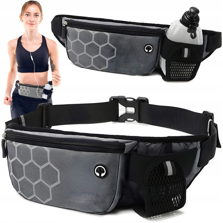 Borseta sport, Zola®, reglabila, curea elastrica, elemente reflectorizante, buzunar cu fermoar, suport de sticla, gri, 35 cm