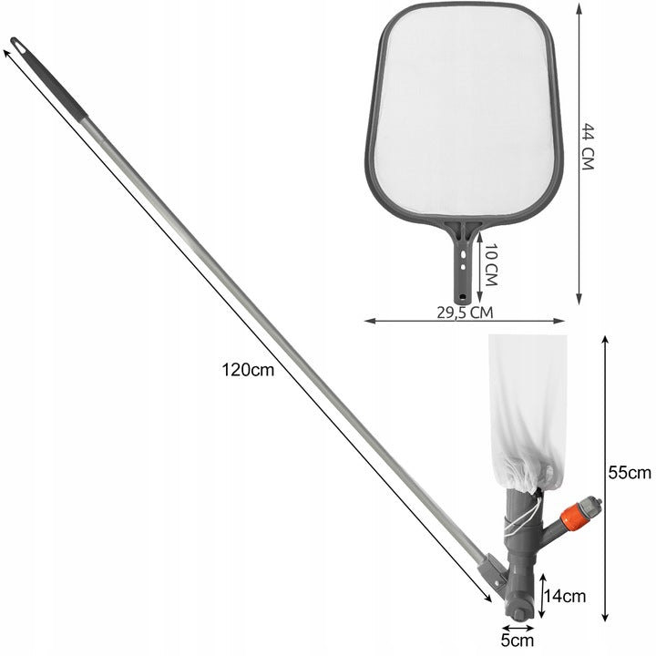 Set de curatare piscina, Zola®, pliabil, maner telescopic 120 cm, conexiune furtun apa, plasa colectare