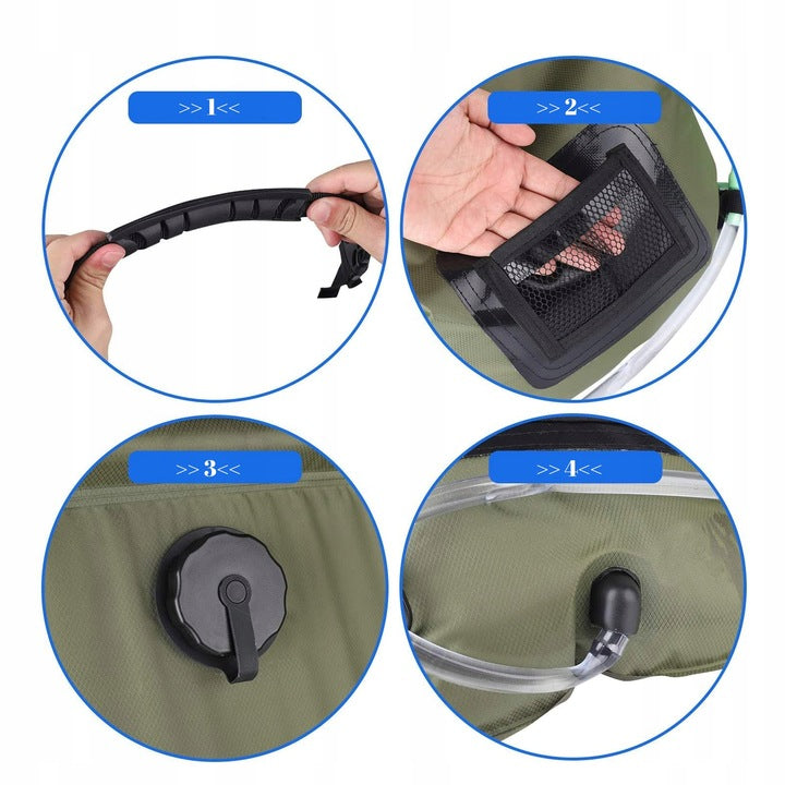 Dus solar , Zola®, pentru camping - 20L, cap de dus, verde , sacut depozitare