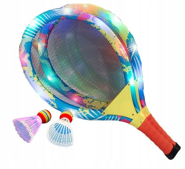 Set rachete de tenis pentru copii, Zola, 2 bucati, cu leduri, 55x27x1 cm, din plastic, multicolore