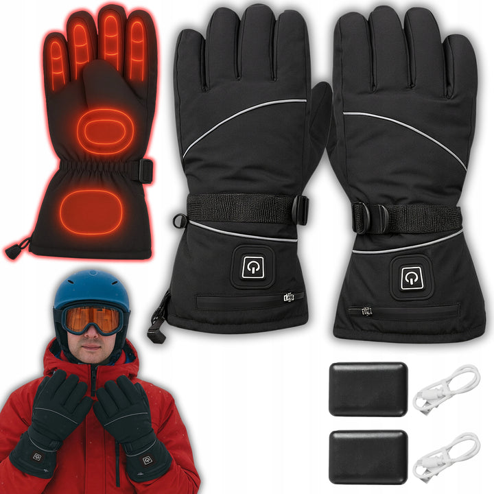 Manusi cu incalzire cu acumulatori inclusi, Zola, pentru sporturi de iarna, 4000 mAh, 3 niveluri incalzire, impermeabile, unisex, negre