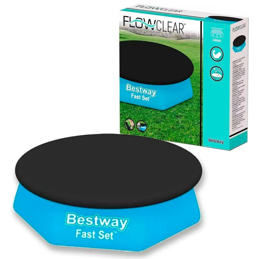 Prelata circulara pentru piscina, Bestway, 244 cm, PVC, orificii drenaj, negru