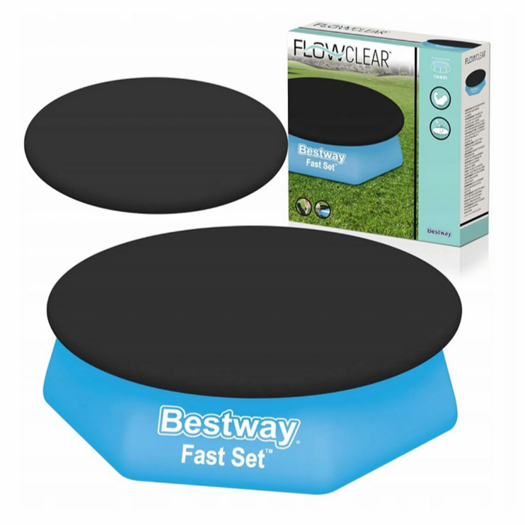 Prelata circulara pentru piscina, Bestway, 244 cm, PVC, orificii drenaj, negru