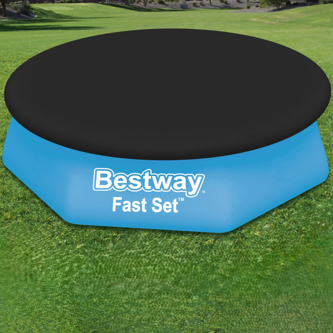 Prelata circulara pentru piscina, Bestway, 244 cm, PVC, orificii drenaj, negru