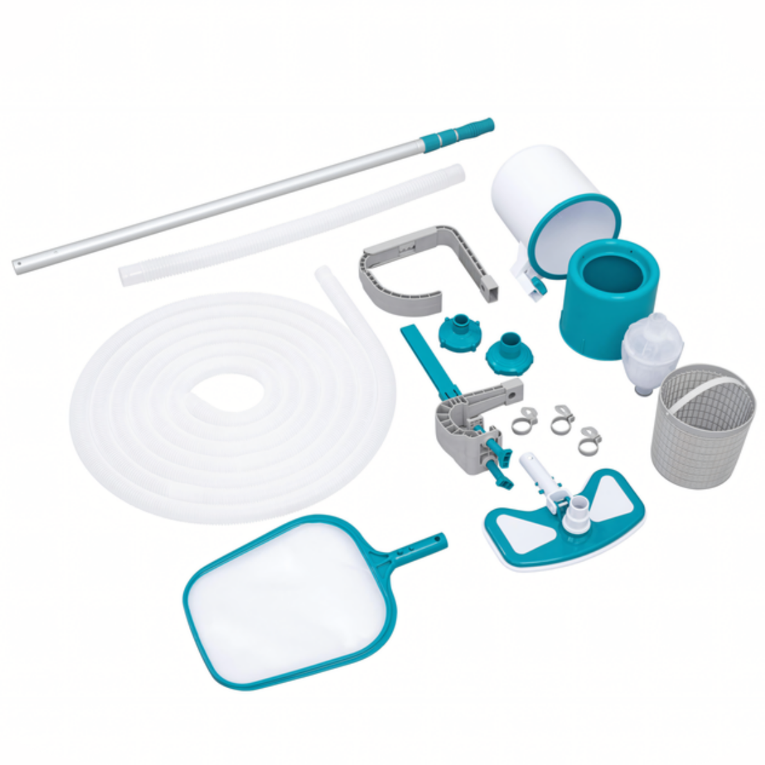 Kit de curatare pentru piscine, Zola®, 5 piese, maner reglabil, 279 cm, plasa colectare, conectare cu pompa de filtrare