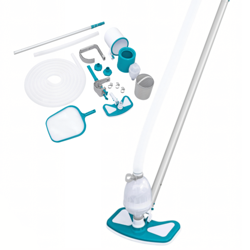 Kit de curatare pentru piscine, Zola®, 5 piese, maner reglabil, 279 cm, plasa colectare, conectare cu pompa de filtrare