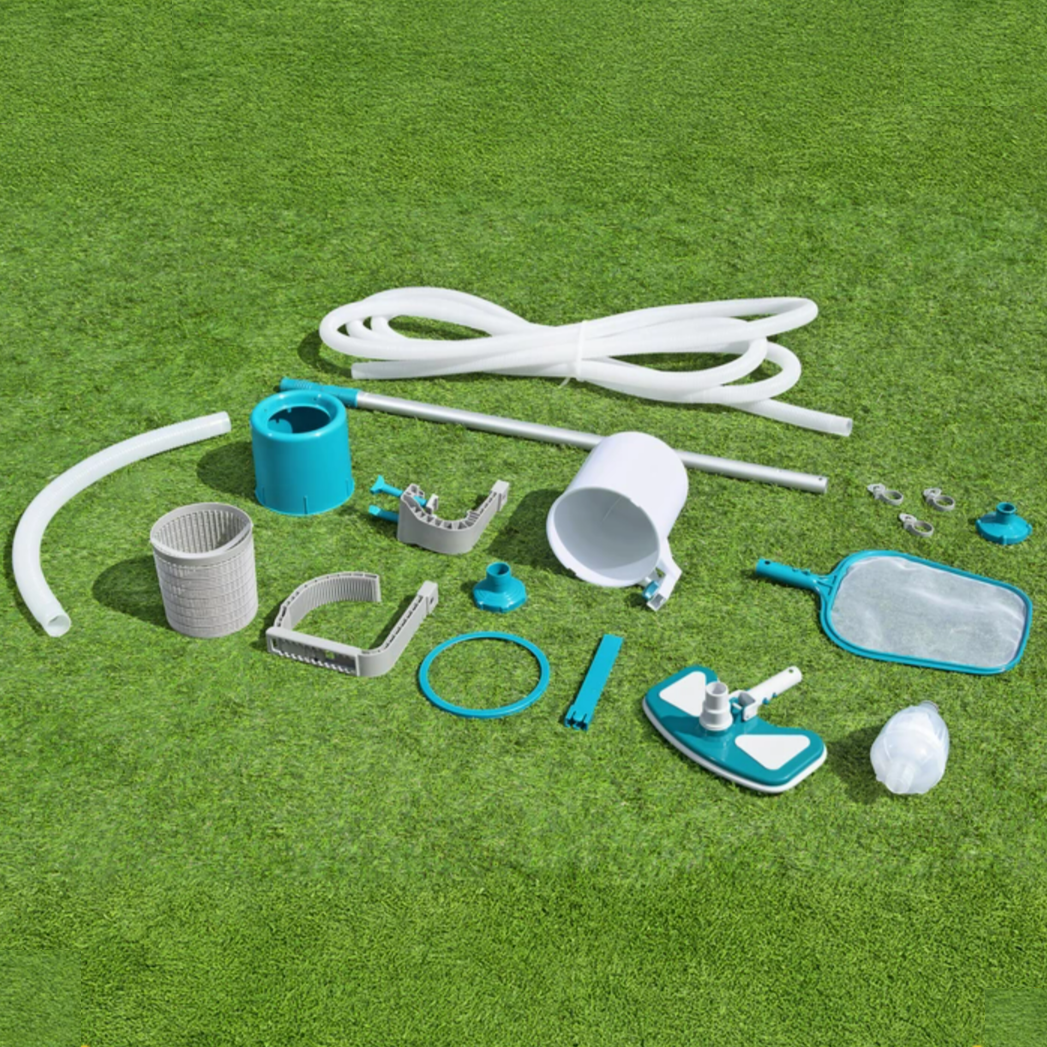 Kit de curatare pentru piscine, Zola®, 5 piese, maner reglabil, 279 cm, plasa colectare, conectare cu pompa de filtrare