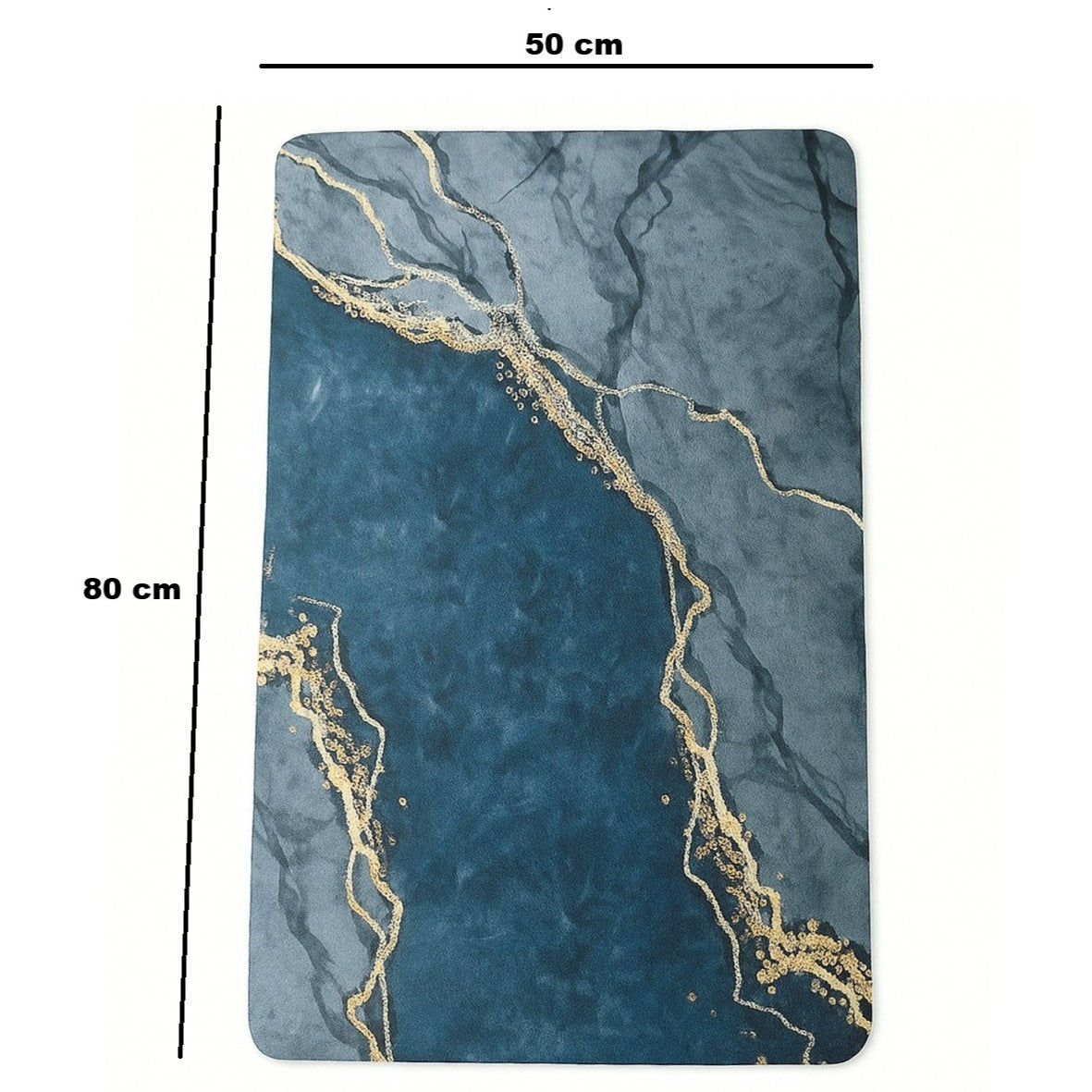Covor de baie, Zola, model abstract, 50 x 80 cm, antiderapant, poliester, gri albastrui/auriu