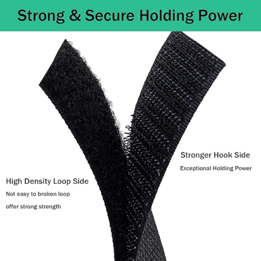 Organizator de cabluri roll-up, Zola®, forma de banda velcro, 5m , negru