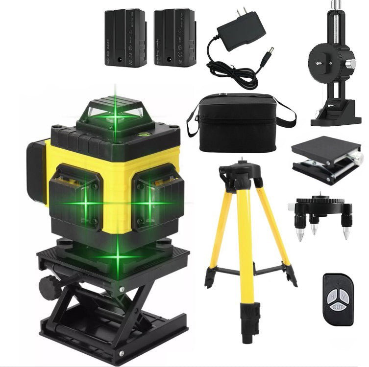 Nivela laser cu trepied si suporturi, Zola, 360° × 4, 532 nm, raza actiune 45 m, reglare inaltime 46-118 cm, IP54, 2 acumulatori, 11 × 11 × 14 cm, negru/galben