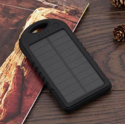 Incarcator solar, Zola®, Powerbank, 5000mAh, lanterna LED incorporata, 1W, 2xport USB, 1 port microUSB, negru, 15x8x2 cm