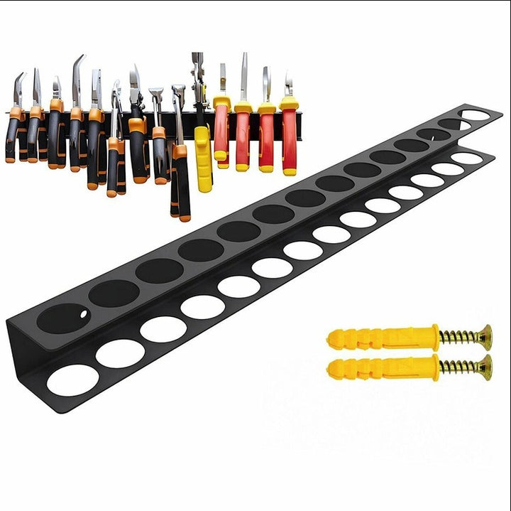 Suport multifunctional pentru unelte, Zola, montare pe perete, 14 spatii, din metal, 50 x 4.5 cm, negru