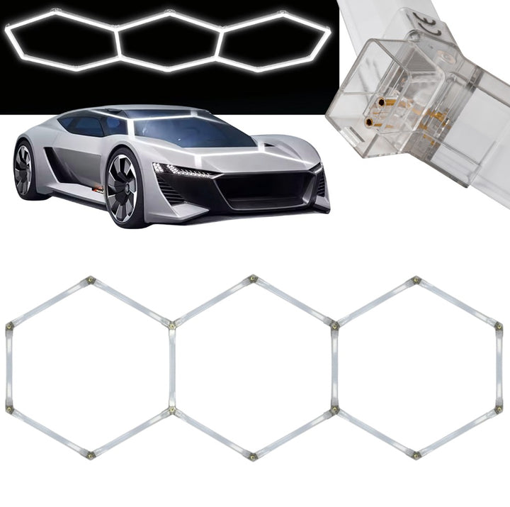 Panou modulare LED honeycomb 3 hexagoane, Zola, 125 W, 6500 K, 140 lm, plastic PC, accesorii montare, 247 x 98 cm