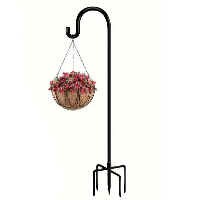 Suport de gradina cu carlig, Zola, ideal pentru ghivece de flori, felinare si decoratiuni, 120 cm, negru
