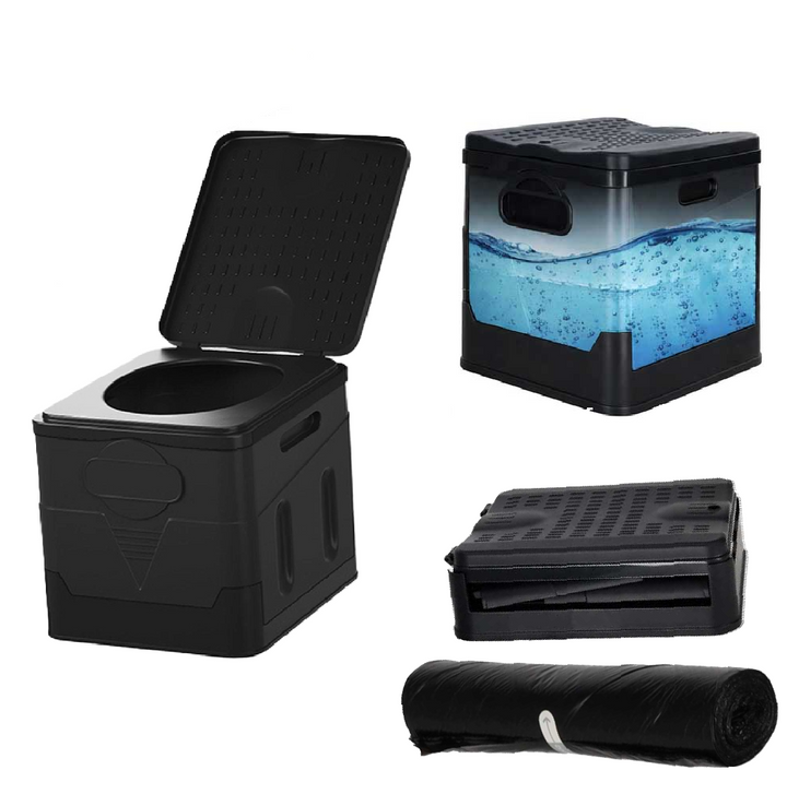 Toaleta portabila pentru camping, Zola, pliabila, greutate suporata 115 kg, 20L, 12 saci, 29 x 33.5 x 31 cm, neagra