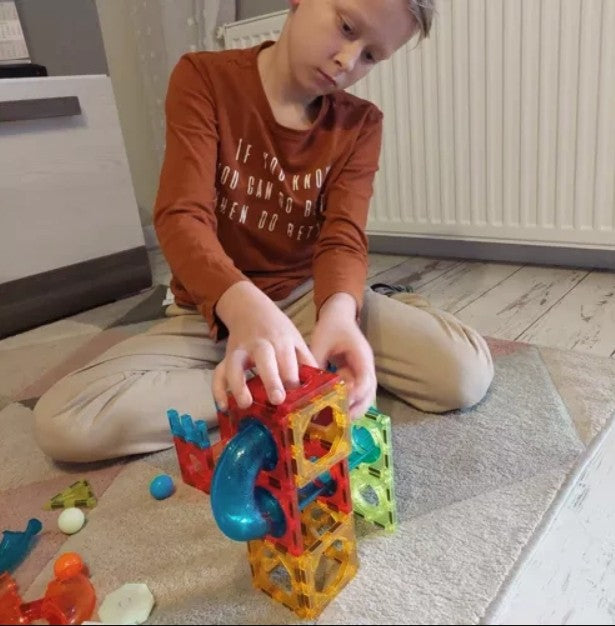 Joc interactiv de construit magnetic, Zola®, 75 elemente luminose, bilute colorate, roller coaster, educativ si creativ, plastic, multicolor
