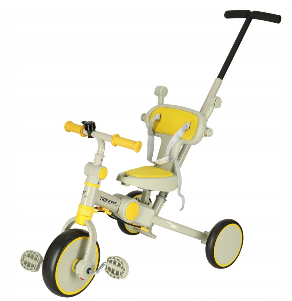 Tricicleta 6 in 1 copii, Zola, cu pedale, baldachin UV pliabil si detasabil, greutate suportata 25 kg, cadru otel, bej/galben