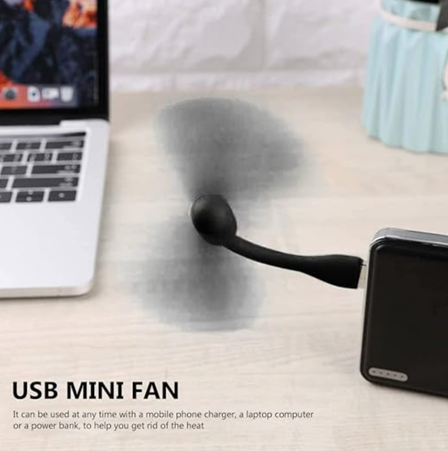 Mini ventilator cu alimentare prin USB, Zola®, silicon, brat flexibil, 1W, 14.5x15x8.9 cm, negru